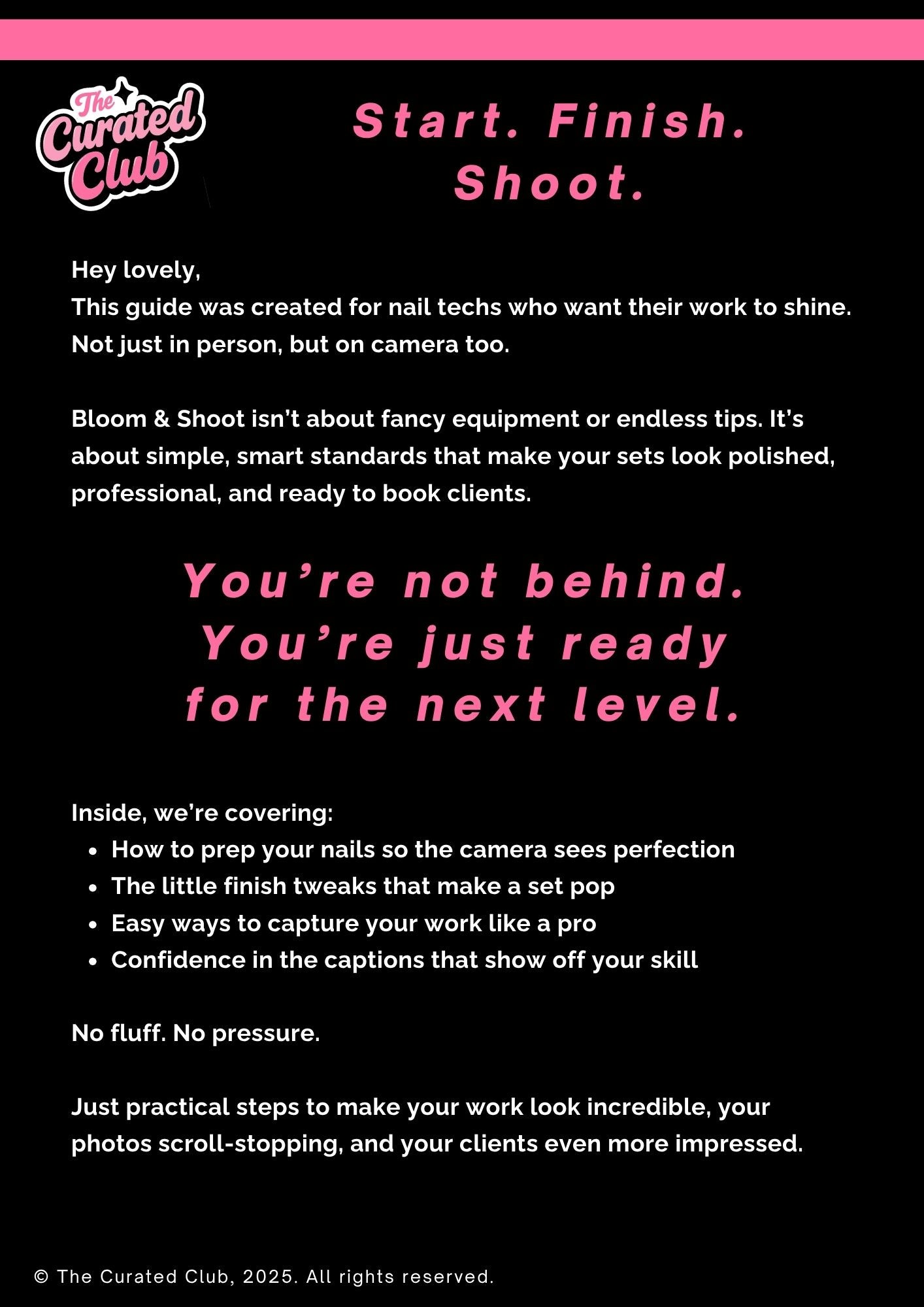 Introduction page from Start Shoot Finish PDF - nail photography guide for nail techs